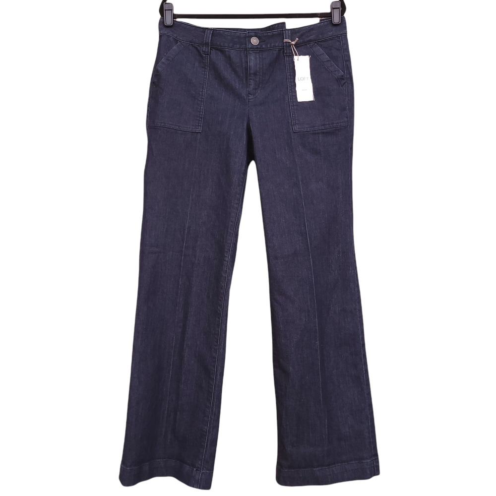 NWT Ann Taylor High Rise Modern Denim Trouser Flare Leg Jeans Dark Wash